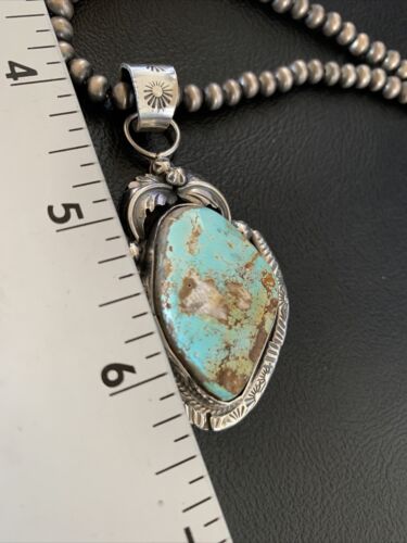 Men's Navajo Blue Dry Creek Turquoise Pendant | Sterling Silver | Pearl Necklace | Native American | 12970