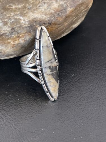 Southwestern Navajo White Buffalo Turquoise Ring | Sterling Silver | Sz 8 | 10295