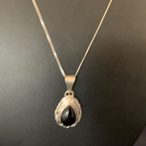 Navajo Black Onyx Pendant | Sterling Silver | Authentic Native American Handmade | 13298