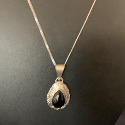 Navajo Black Onyx Pendant | Sterling Silver | Authentic Native American Handmade | 13298