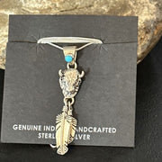 Navajo Buffalo Turquoise Pendant | Sterling Silver | Authentic Native American Handmade | 18" | 14686