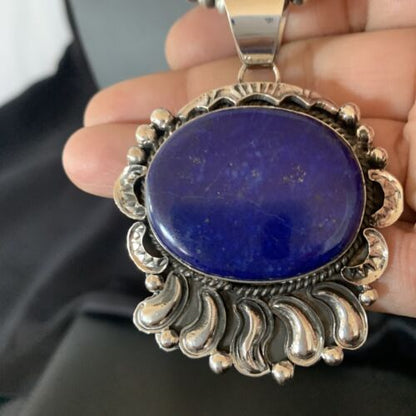 Native American Blue Lapis Pendant Necklace | Navajo Sterling Silver | Authentic Handmade | 14114