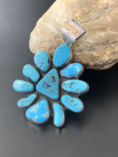 Navajo Pearls Kingman Turquoise Multi-Stone Pendant | Authentic Native American Sterling Silver | 11520
