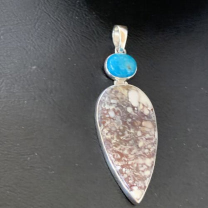 Navajo Wild Horse | Blue Kingman Turquoise Pendant | Sterling Silver | Authentic Native American Handmade | 12043