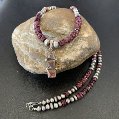 Navajo Wild Horse Pendant | Sterling Silver Purple Spiny Oyster Necklace | Multi-Stone | 12358