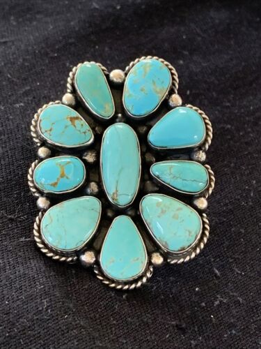 Navajo Blue Royston Turquoise Cluster Ring | Authentic Native American Sterling Silver | Multi-Stone | Sz 7 | 1660