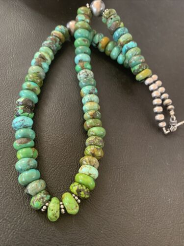 Native American Green Turquoise Bead Necklace | Sterling Silver | 20" | 2088