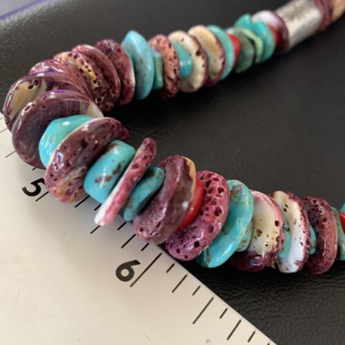 Navajo Turquoise Spiny Oyster Coral Lapis Necklace | Sterling Silver | 24" | Authentic Native American Handmade | 11871
