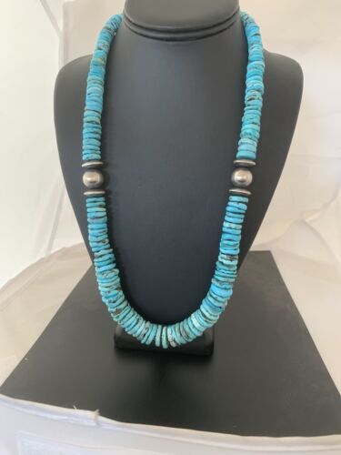 Southwestern Navajo Sterling Silver Graduated Blue Turquoise Necklace | Authentic Native American | 25" | 602