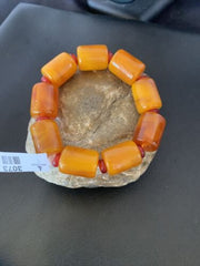 Native American Handmade Stretch Bracelet | Gold Amber Stone with Garnet | One-Of-A-Kind | 3073
