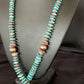 Navajo Natural Turquoise & Spiny Oyster Necklace | Sterling Silver | Authentic Native American | 32" | 13248