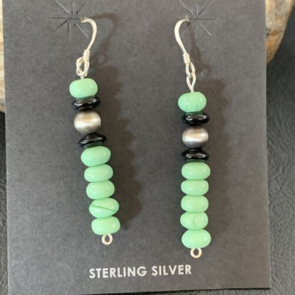 Navajo Green Malachite & Black Onyx Earrings | Sterling Silver | Authentic Native American Handmade | 4486