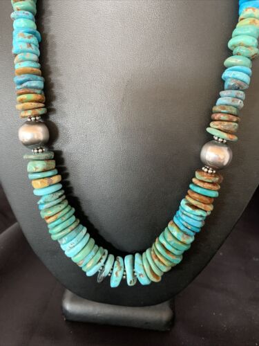 Navajo Blue Green Turquoise Necklace | Sterling Silver | Authentic Native American | 20" | 13377