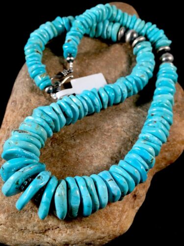 Navajo Blue Turquoise Graduated Necklace | Sterling Silver | Authentic Native American | 21" | 8692