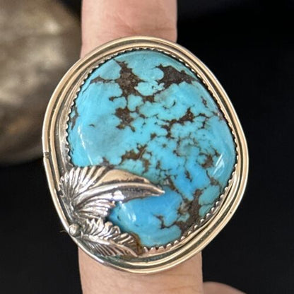 Navajo Blue Kingman Turquoise Ring | Sterling Silver | Sz 8 | Authentic Native American Handmade | 14554