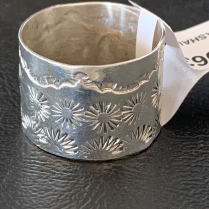 Navajo Stamped Wide Band Ring | Sterling Silver | Sz 11.5 | Authentic Native American Handmade | 10963 - Masha USA