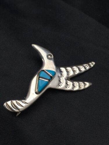 Navajo Hummingbird Inlay Pin | Turquoise | Sterling Silver | Authentic Native American Handmade | 2903