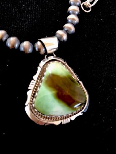 Navajo Green Royston Turquoise Pendant | Sterling Silver | Native American Handmade | 13277