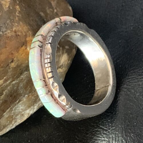 Navajo White Opal Inlay Ring | Sterling Silver | Sz 11.5 | Authentic Native American Handmade | 13534