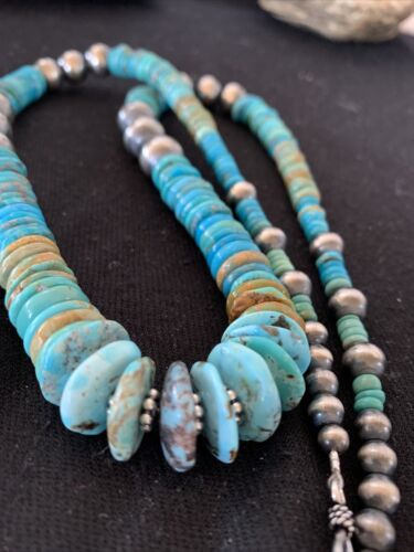 Navajo Pearls Graduated Turquoise Necklace | Sterling Silver | Authentic Native American | 24" | 826