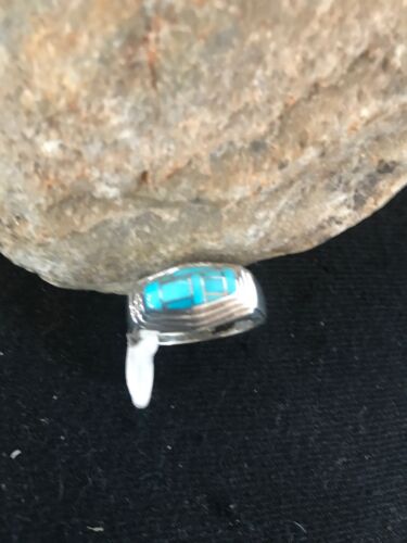Navajo Sterling Silver Turquoise Inlay Ring | Sz 9.5 | Native American Southwestern | 3434