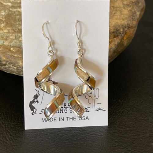Navajo Swirl Coffee Tiger's Eye Opal Inlay Earrings | Sterling Silver | 1.25" | 1553