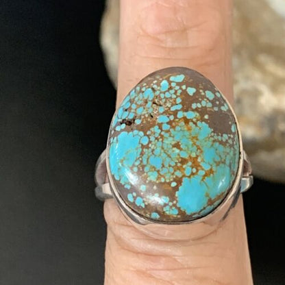 Native American Men's Classic Navajo Blue Turquoise #8 Ring | Sterling Silver | Sz 8 | 01826