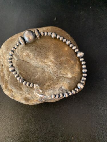 Southwestern Navajo Pearls Bead Bracelet | Sterling Silver | 8" | Authentic Native American Handmade | 14187