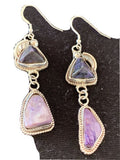Navajo Purple Charoite Dangle Earrings | Sterling Silver | Authentic Native American Handmade | 01222