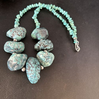Navajo Chunky Blue Turquoise Nugget Necklace | Sterling Silver | Authentic Native American Handmade | 20" | 14417