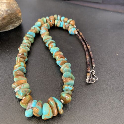 Navajo Royston Green Nugget Turquoise Shell Necklace | Sterling Silver | 24" | Authentic Native American Handmade | 10919