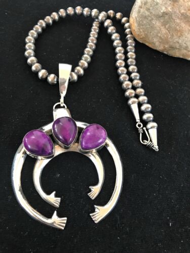 Navajo Pearl Sugilite Naja Necklace Pendant Earring Set | Yazzie | Authentic Native American Sterling Silver | Handmade Set | 3894