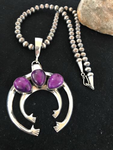 Navajo Pearl Sugilite Naja Necklace Pendant Earring Set | Yazzie | Authentic Native American Sterling Silver | Handmade Set | 3894