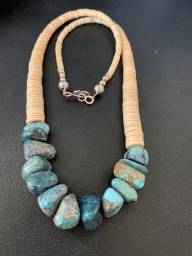 USA Handmade Shell & Turquoise Bead Pendant Necklace with Pearls | Authentic Native American | 20" | 12523
