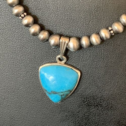 Navajo Pearl Necklace with Blue Kingman Turquoise Pendant | Sterling Silver | Authentic Native American Handmade | 12551