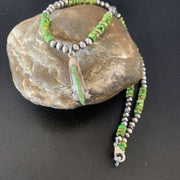 Navajo Green Gaspeite Turquoise Inlay Pendant | Sterling Silver | Authentic Native American Handmade | 13268