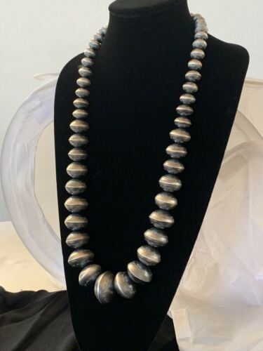 Navajo Handmade Stamped Sterling Silver Graduated Necklace | Native American | 30"| 221