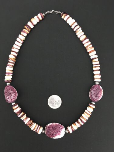 Navajo Purple Spiny Oyster Necklace | Sterling Silver | 21" | Authentic Native American Handmade | 4915