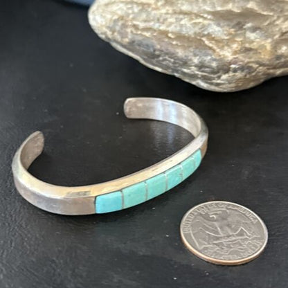Men's Blue Sleeping Beauty Turquoise Inlay Bracelet | Sterling Silver | Authentic Native American Handmade | 14530