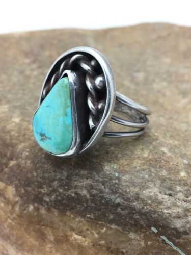 Native American Men's Blue Turquoise Ring | Navajo Sterling Silver | Sz 6.5 | 4056