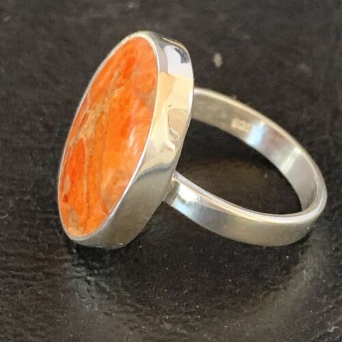 Native American Women's Apple Coral Sponge Ring | Sterling Silver | Sz 8 | 14045