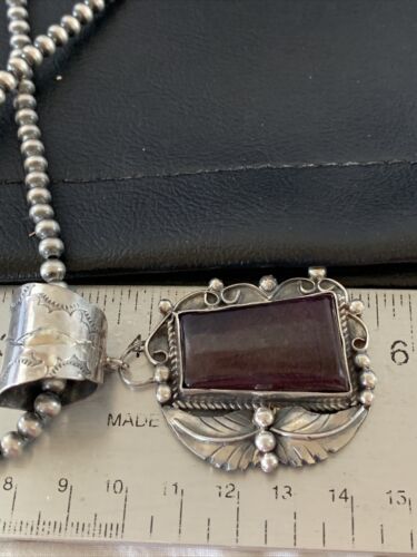 Men's Navajo Pearls Necklace with Purple Sugilite Pendant | Sterling Silver | Authentic Native American Handmade | 10656
