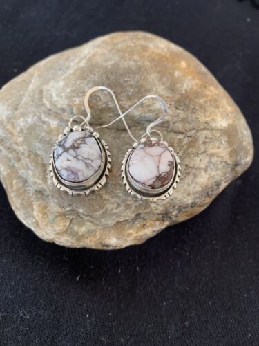 Navajo Wild Horse Turquoise Dangle Earrings | Sterling Silver | 1" | Authentic Native American Handmade | 00149