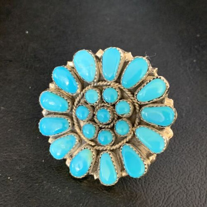 Navajo Blue Kingman Turquoise Cluster Ring | Authentic Native American Sterling Silver | Multi-Stone | Sz 9 | 13715
