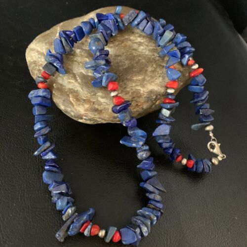 Men's Navajo | Lapis Lazuli Spiny Strand Necklace | Sterling Silver | 18" | Authentic Native American Handmade | 13572
