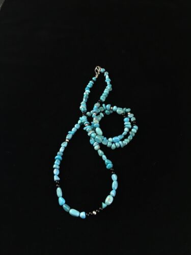 Southwestern | Blue Nugget Turquoise Onyx Necklace | Sterling Silver | 19" | 10021