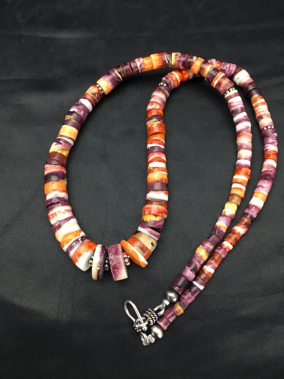 Orange Purple Spiny Oyster Sterling Silver Navajo Necklace Set | Graduated | Authentic Native American Handmade | 20" | 2777