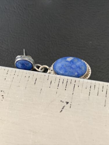 Navajo Denim Lapis Dangle Earrings | Sterling Silver | 1.1" | Authentic Native American Handmade | 1703