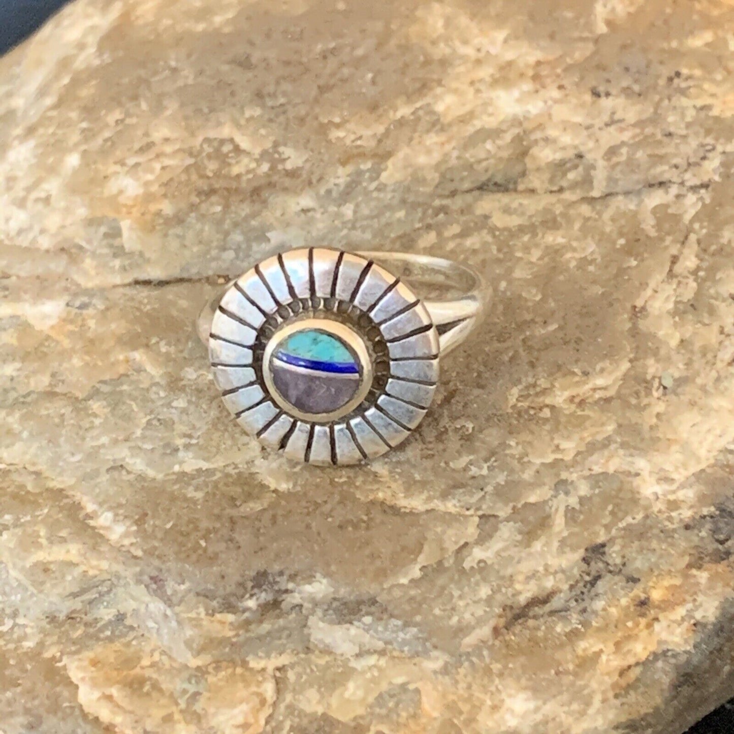 Navajo Blue Turquoise Sugilite Inlay Ring | Sz 6.5 | Sterling Silver | Authentic Native American Handmade | 11191