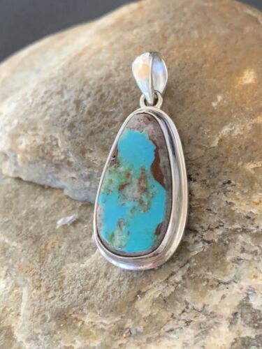 Navajo Blue Bisbee Turquoise Pendant | Sterling Silver | 1.5" | Authentic Native American Handmade | 1629